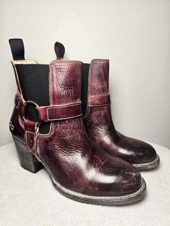 Bed Stu Shoes - Bed Stu Cobbler Series Womens 6 Distressed 2" Heeled Boots Chelsea Cherry Bootie